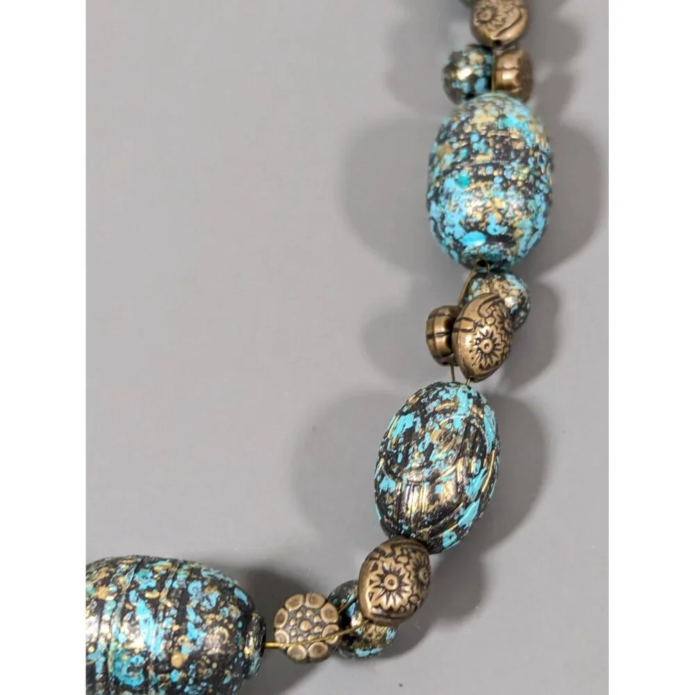 Bronze Tone Green Patina Faux Stone Statement Necklace‎ 20